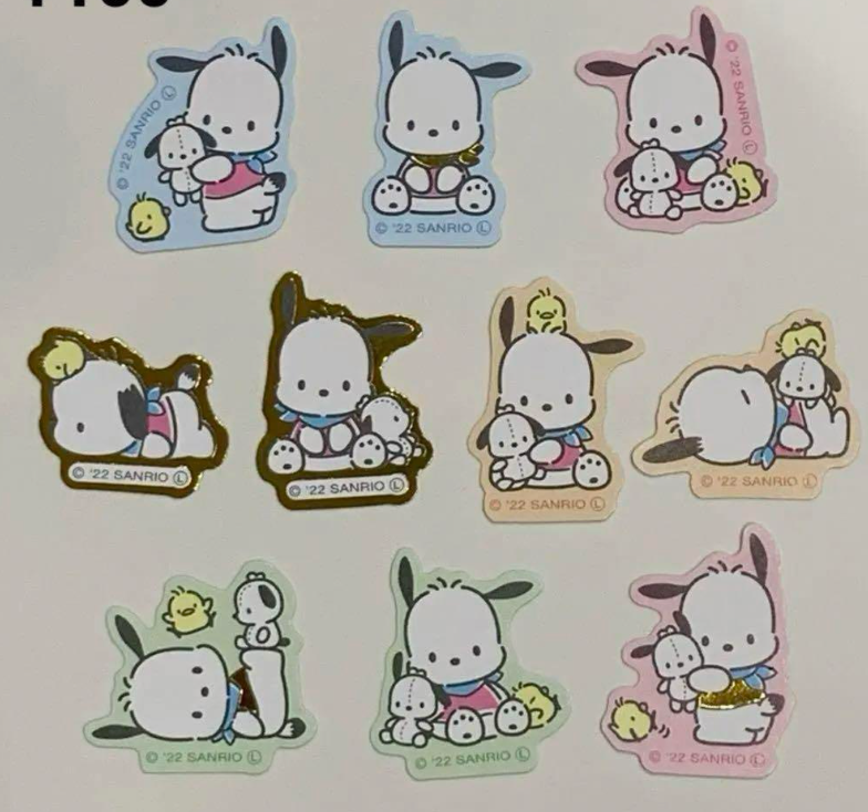 Free shipping! Sanrio Pochacco Flake Sticker 10pcs Stationery 2cm 1inch Various colors (Authentic, Original, Genuine, Licensed, official)
