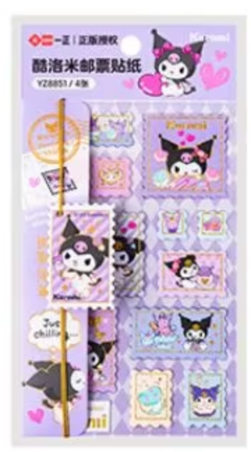 Free shipping! Sanrio Kuromi Stamp Sticker 4sheets Stationery 15cm 6inch Various colors (Authentic, Original, Genuine, Licensed, official)