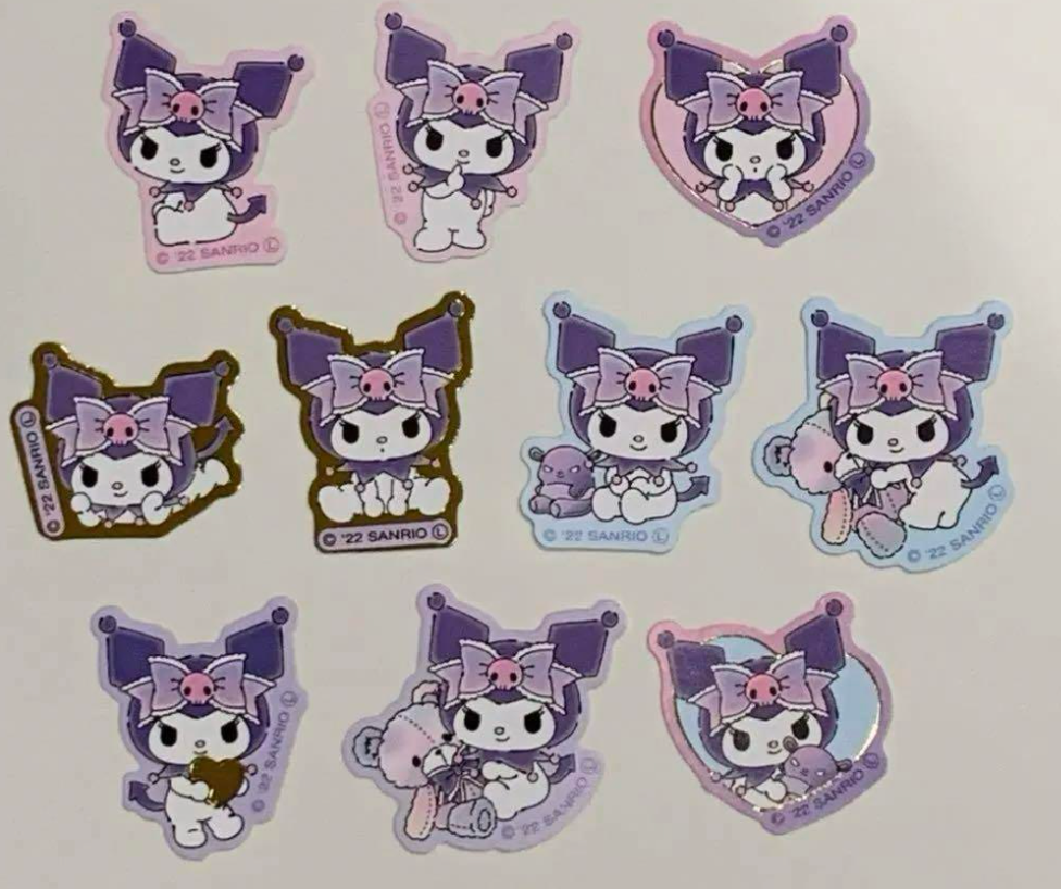 Free shipping! Sanrio Kuromi Flake Sticker 10pcs Stationery 2cm 1inch (Authentic, Original, Genuine, Licensed, official)