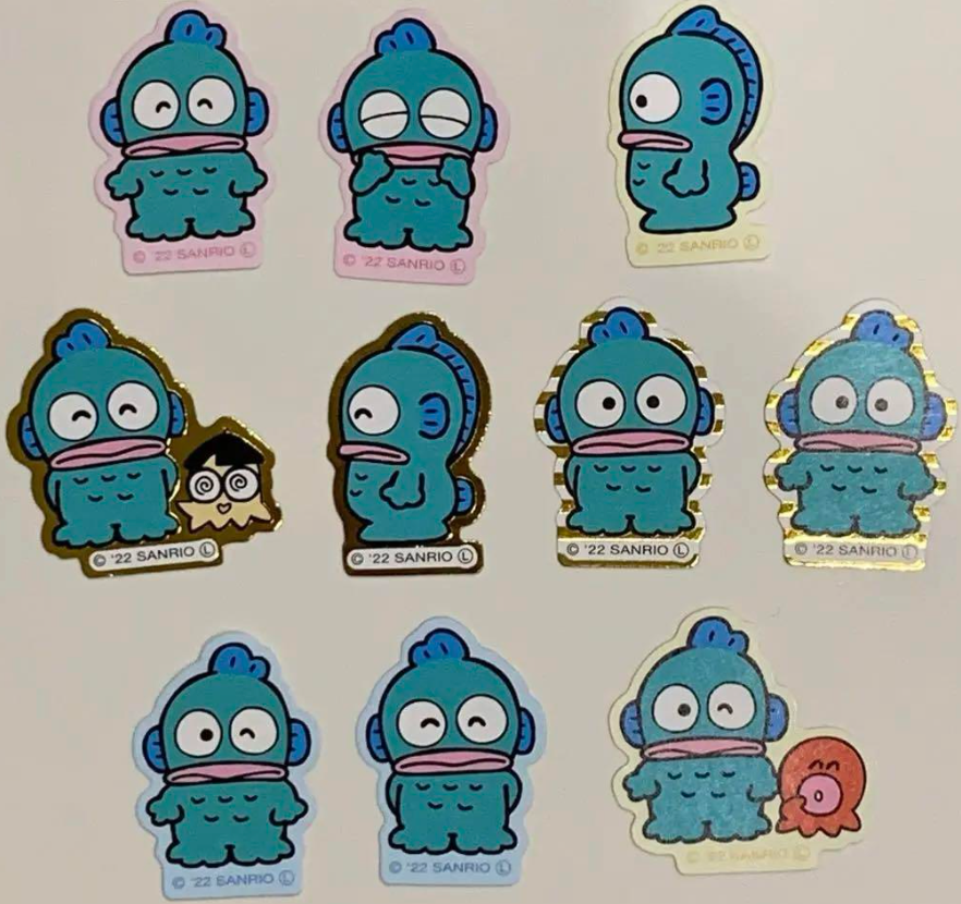 Free shipping! Sanrio Hangyodon Flake Sticker 10pcs Stationery 2cm 1inch Various colors (Authentic, Original, Genuine, Licensed, official)