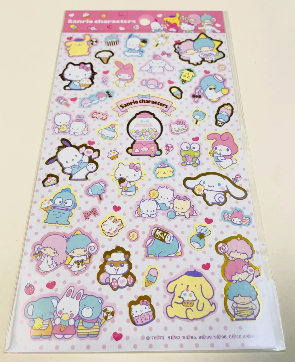 Free shipping! Sanrio Characters Sweets Sheet Sticker Sticker Stationery 20cm 8inch Various colors (Authentic, Original, Genuine, Licensed, official)