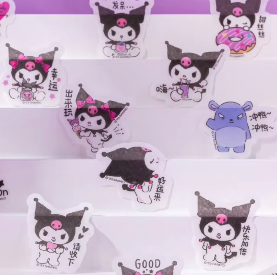 Free shipping! Sanrio Kuromi Flake Sticker 15pcs Stationery 2cm 1inch (Authentic, Original, Genuine, Licensed, official)