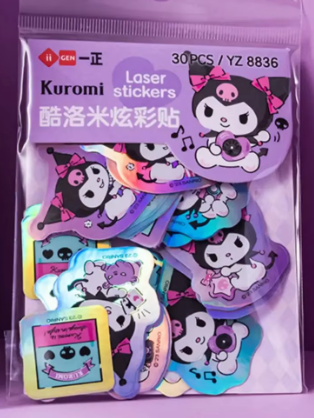 Free shipping! Sanrio Kuromi Shiny Flake Sticker 30pcs Stationery 3cm 1.5inch Various colors (Authentic, Original, Genuine, Licensed, official)