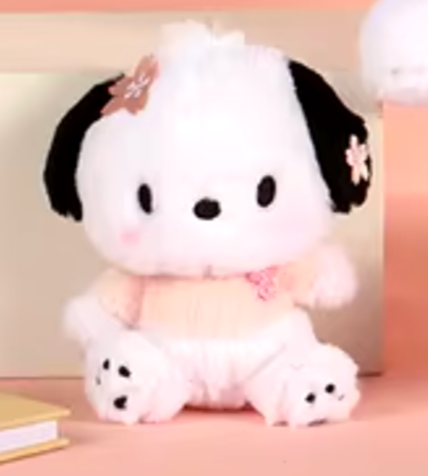 Sanrio Pochacco Sakura Cherry blossom petals Plush Charm Keychain 12cm 5inch White and Sakura Pink (Authentic, Original, Genuine, Licensed, official)