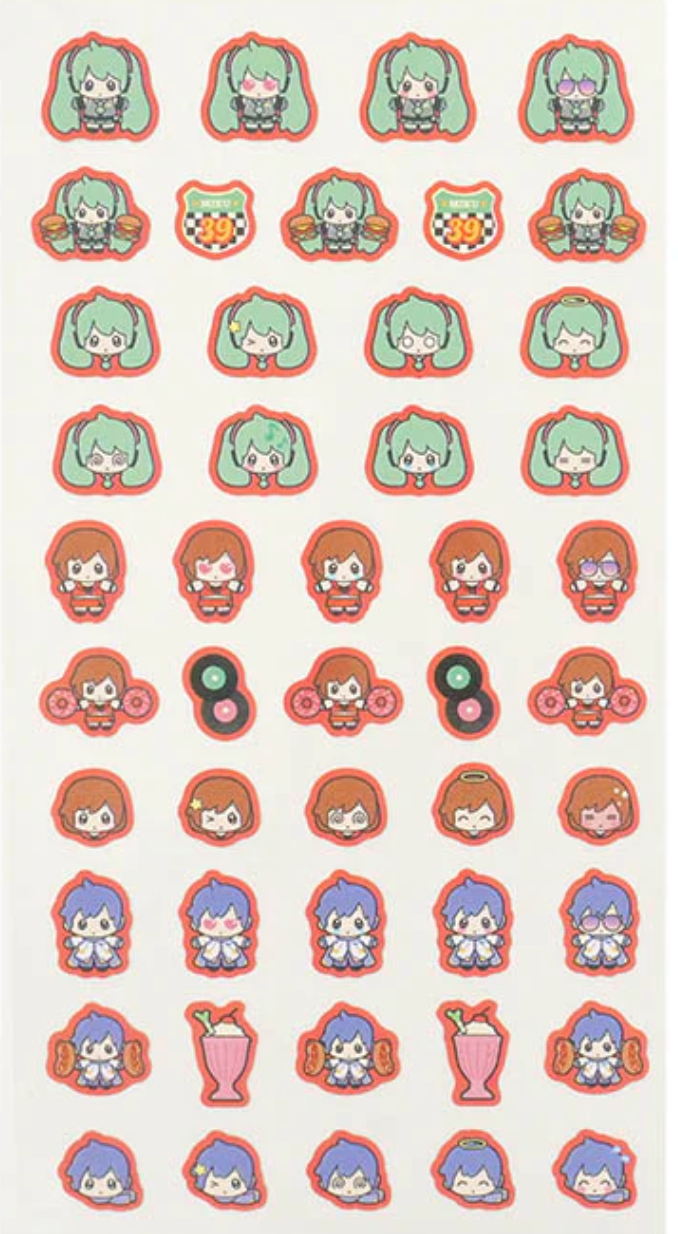 Free shipping! Anime Miku Hatsune Sheet Sticker Stationery 20cm 8inch Various colors(Authentic, Original, Genuine, Licensed, official)