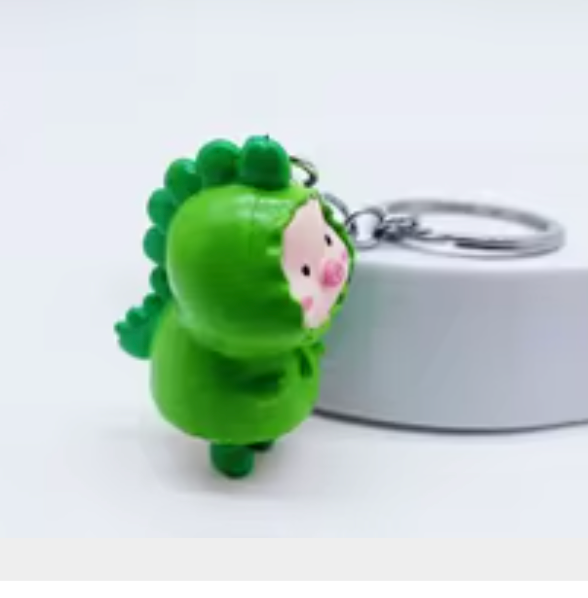 No name Piggy Pig in Dinosaur costume Figure Keychain 4cm 1.5inch Light Green and Skin pink