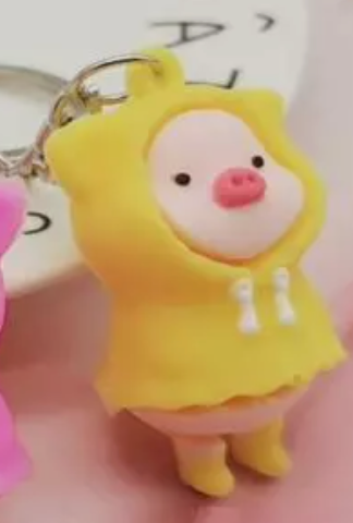No name Piggy Pig in Yellow Raincoat Figure Keychain 4cm 1.5inch Yellow and Skin pink