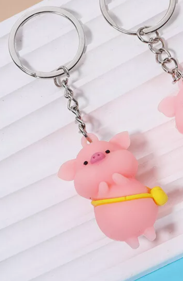 No name Piggy Pig Shoulder bag Figure Keychain 4cm 1.5inch Light Blue and Skin pink