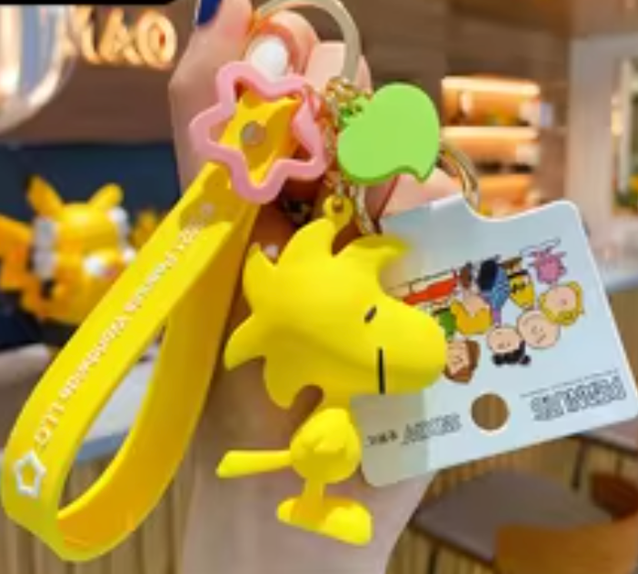 Peanuts Snoopy Woodstock Figure Keychain 8cm 3.5inch Yellow (Authentic, Original, Genuine, Licensed, official)