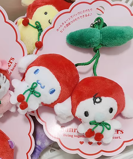Sanrio Cherry Cinnamoroll and Milk with Brooch pin metal fittings Plush Charm Keychain 12cm 5inch Red and Yellow(Authentic, Original, Genuine, Licensed, official)