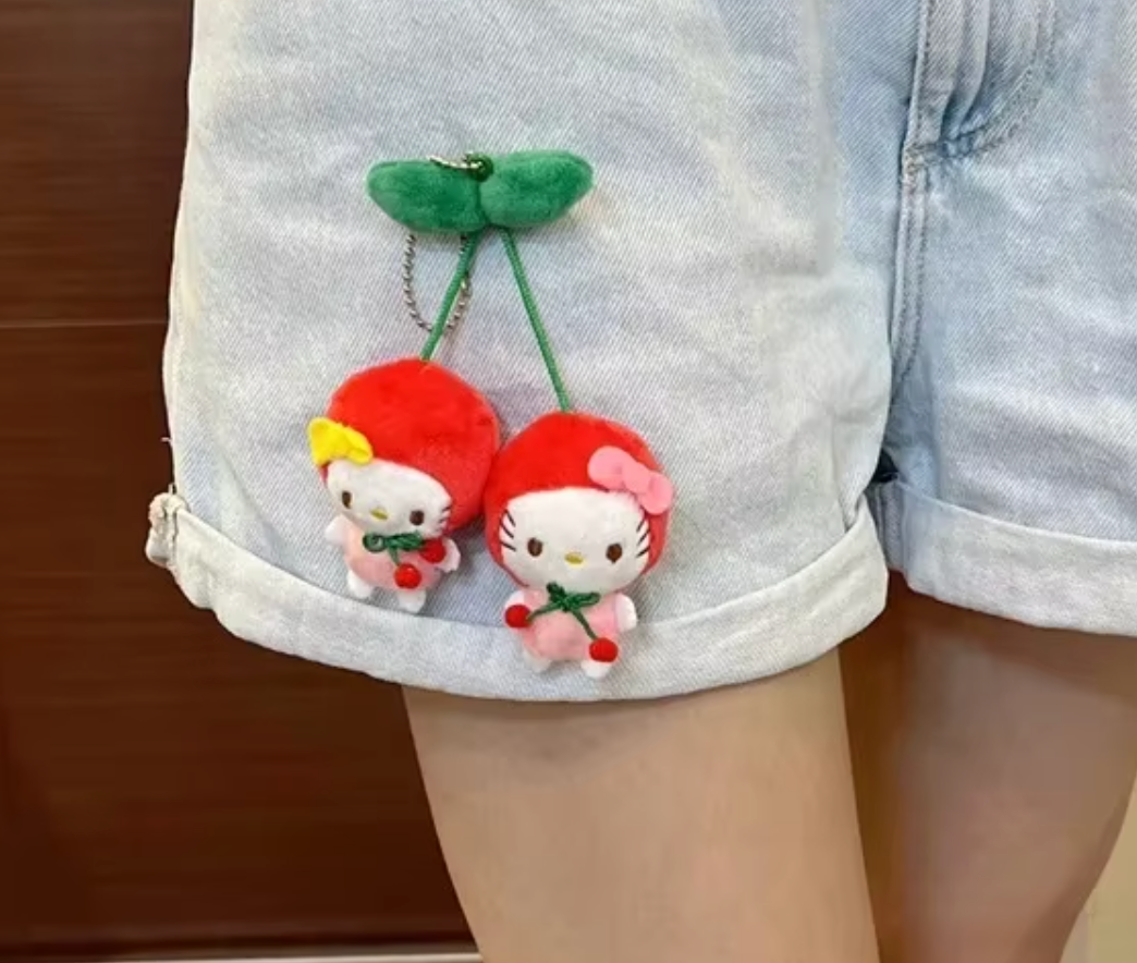 Sanrio Cherry Hello Kitty and Mimmy with Brooch pin metal fittings brooch metal fittings Plush Charm Keychain 12cm 5inch Red and Yellow(Authentic, Original, Genuine, Licensed, official)
