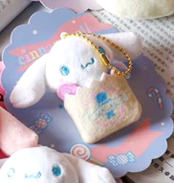 Sanrio Cinnamoroll in Candy bag with brooch metal fittings Plush Charm Keychain 10cm 4inch White and Sky Blue (Authentic, Original, Genuine, Licensed, official)