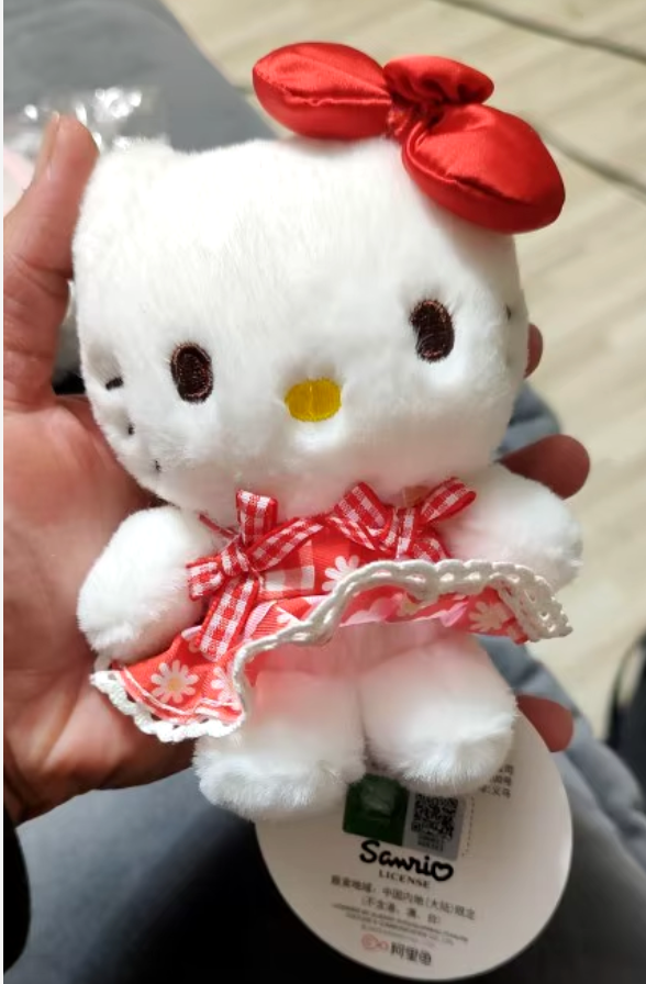 Sanrio Hello Kitty Plaid Red Dress Plush Charm Keychain 12cm 5inch White and Red (Authentic, Original, Genuine, Licensed, official)