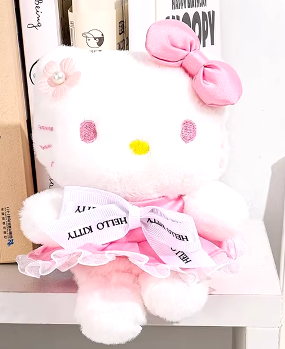 Sanrio Hello Kitty Pure Pink Dress Plush Charm Keychain 12cm 5inch White and Clean Pink (Authentic, Original, Genuine, Licensed, official)