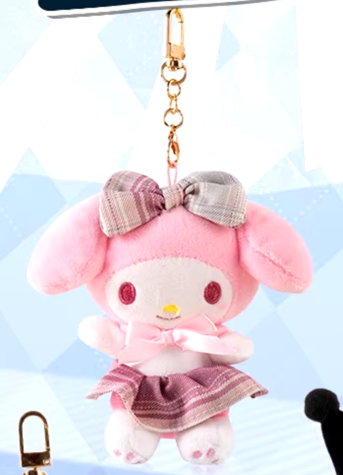 Sanrio My Melody Plaid Dress Plush Charm Keychain 12cm 5inch Baby Pink and light brown (Authentic, Original, Genuine, Licensed, official)