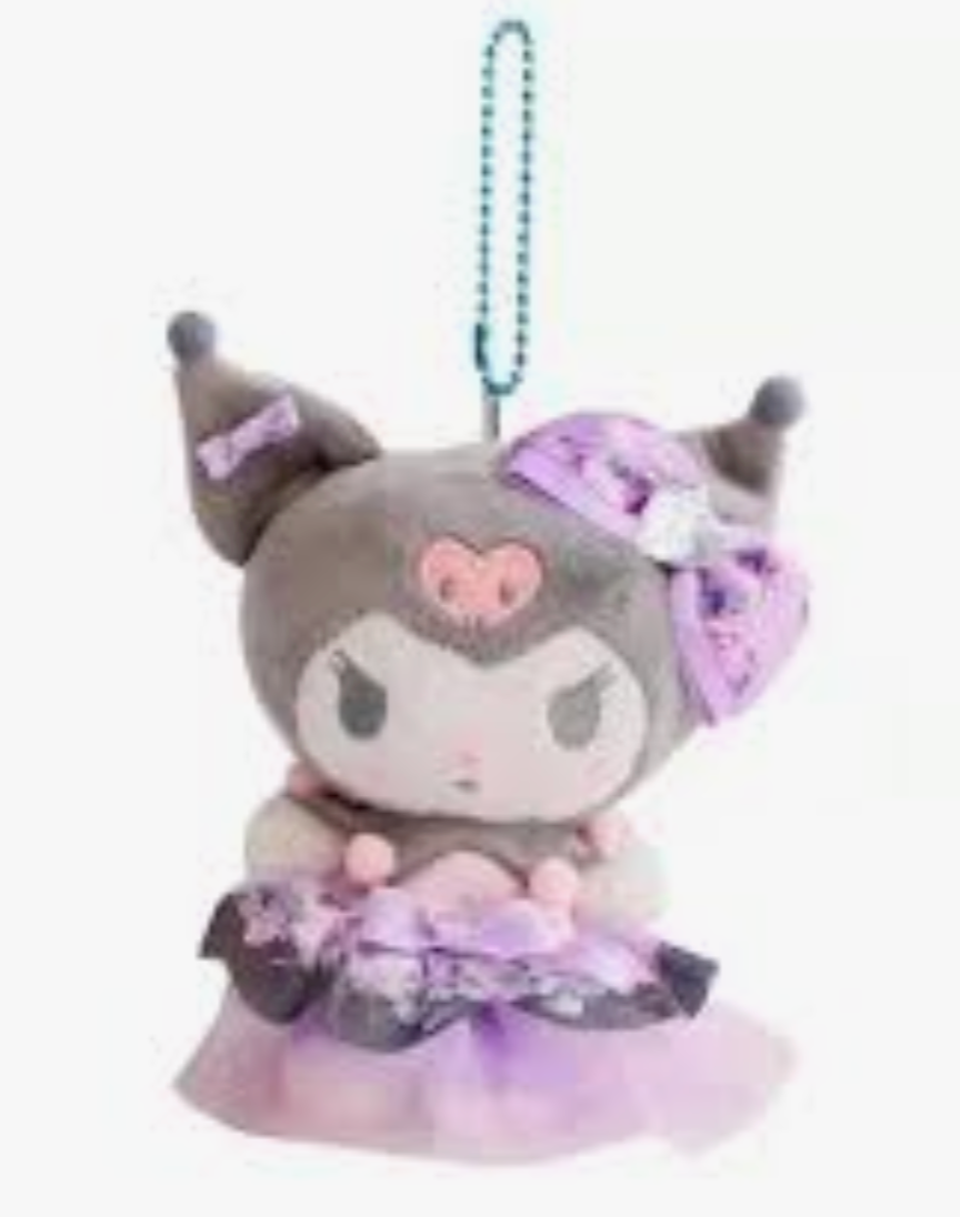 Sanrio Kuromi Nice Dress Plush Charm Keychain 12cm 5inch Gray and Purple (Authentic, Original, Genuine, Licensed, official)