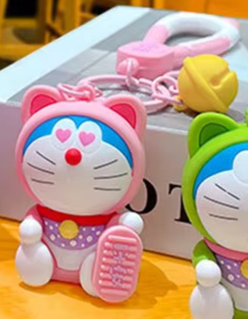 Anime Doraemon Lucky Cat Pink Loving eye Figure Keychain 5cm 2inch Pink and white (Authentic, Original, Genuine, Licensed, official)