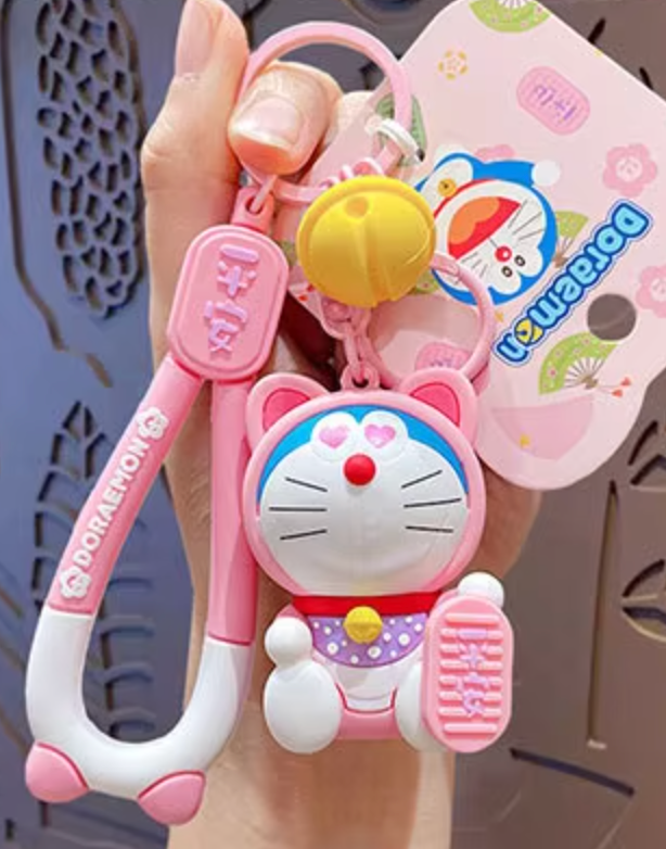 Anime Doraemon Lucky Cat Pink Loving eye Figure Keychain 5cm 2inch Pink and white (Authentic, Original, Genuine, Licensed, official)