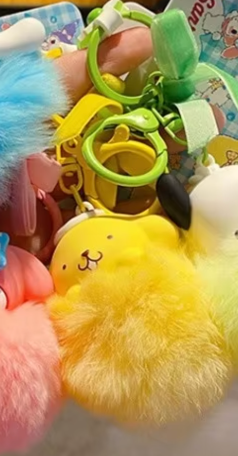 Sanrio Pompompurin Fur Bonbon Yellow Figure Keychain 5cm 2inch Yellow (Authentic, Original, Genuine, Licensed, official)