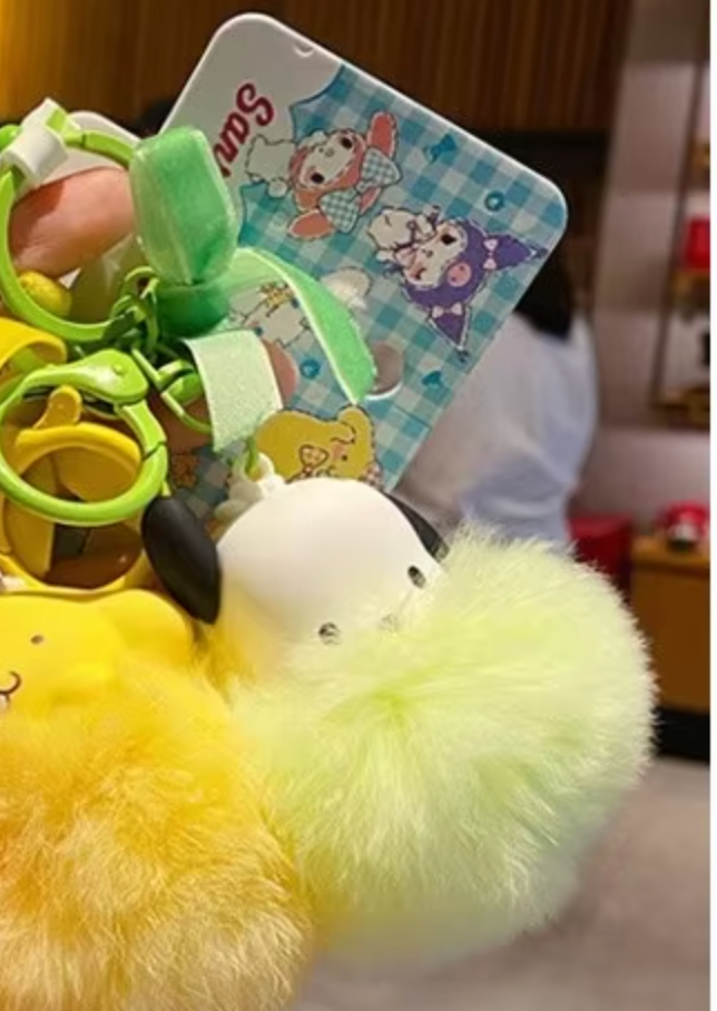 Sanrio Pochacco Fur Bonbon Green Figure Keychain 5cm 2inch fluorescen green (Authentic, Original, Genuine, Licensed, official)
