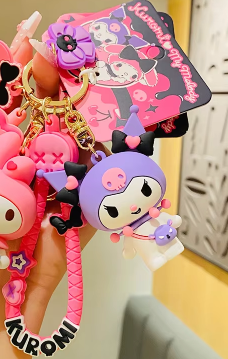 Sanrio Kuromi Rock Purple Figure Keychain 6cm 2.5inch Purple and Black(Authentic, Original, Genuine, Licensed, official)