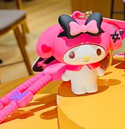 Sanrio My Melody Floppy ears Rock Figure Keychain 6cm 2.5inch Light Pink and black (Authentic, Original, Genuine, Licensed, official)