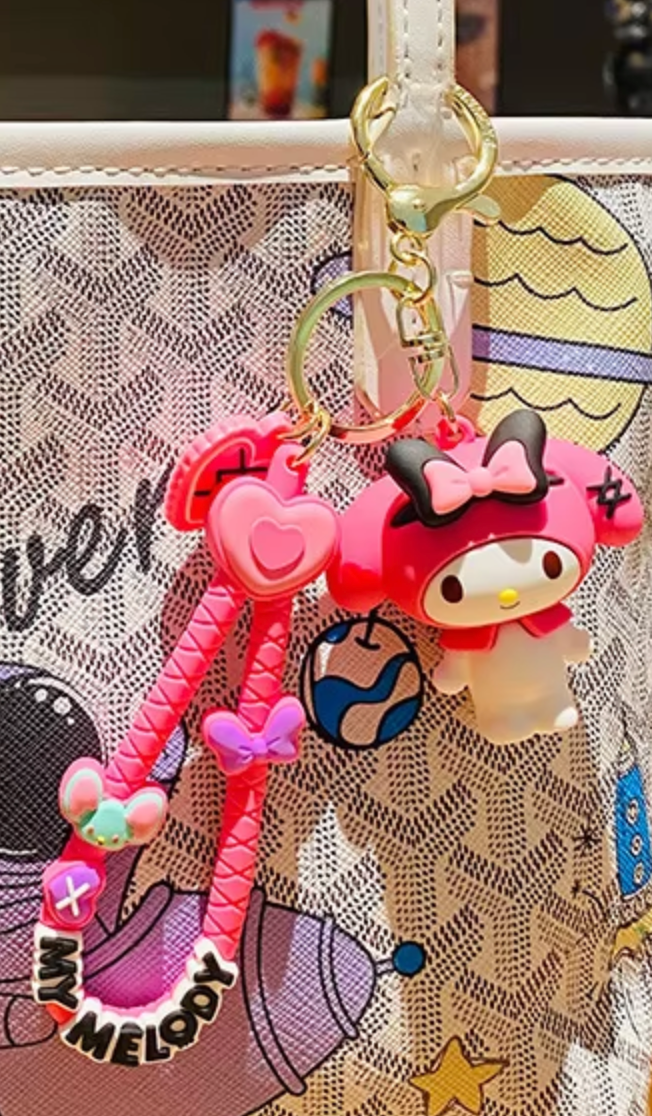 Sanrio My Melody Floppy ears Rock Figure Keychain 6cm 2.5inch Light Pink and black (Authentic, Original, Genuine, Licensed, official)