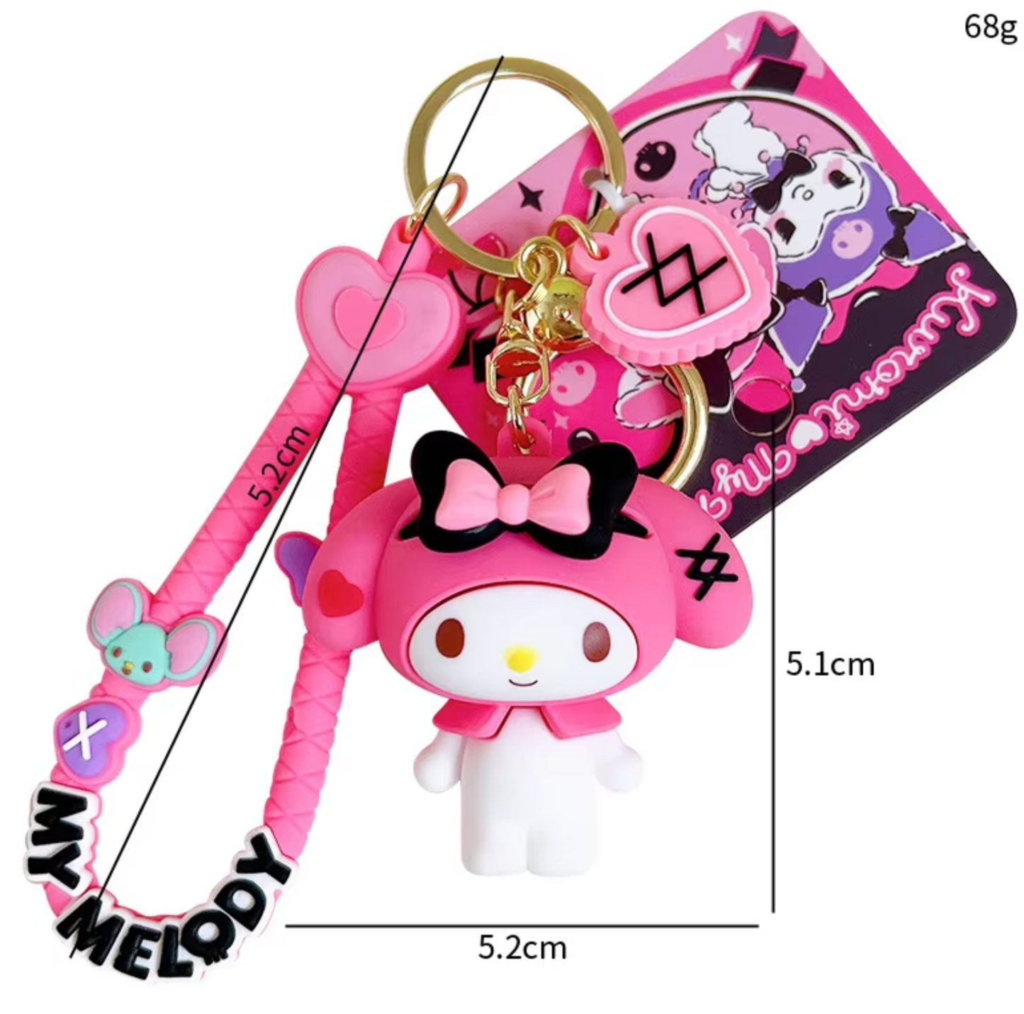 Sanrio My Melody Floppy ears Rock Figure Keychain 6cm 2.5inch Light Pink and black (Authentic, Original, Genuine, Licensed, official)