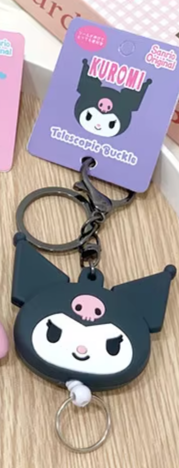 Sanrio Kuromi Key Reel Key Bak Rubber Keychain 5cm 2inch Black and Purple (Authentic, Original, Genuine, Licensed, official)