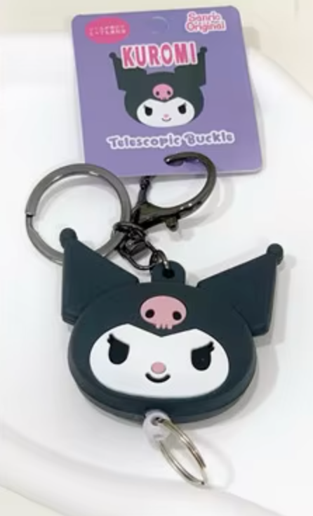 Sanrio Kuromi Key Reel Key Bak Rubber Keychain 5cm 2inch Black and Purple (Authentic, Original, Genuine, Licensed, official)
