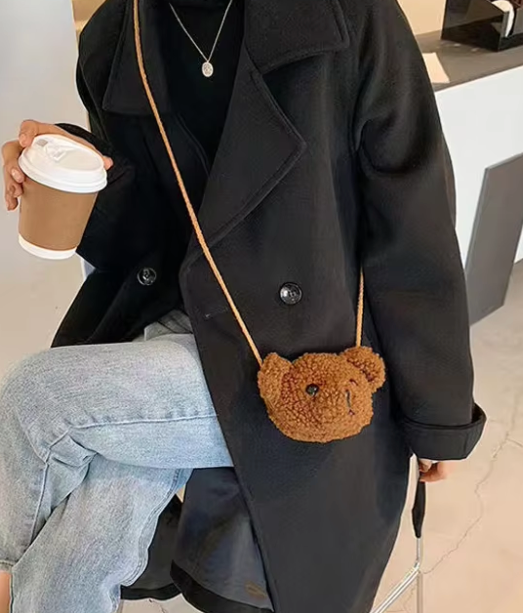 No name Bear Flat Bag Plush Bag Shoulder Bag 15cm 6inch Brown (Authentic, Original, Genuine, Licensed, official)