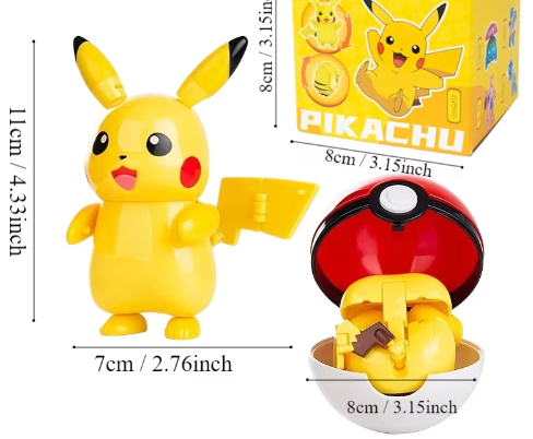 Anime Pokemon Pikachu with Pokemon ball Assembly type Figure small box 10cm 4inch Yellow Various colors(Authentic, Original, Genuine, Licensed, official)