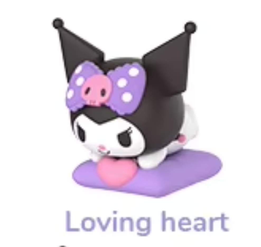Sanrio Kuromi Sleepy Holding Heart Open Bag Mini Figure 2cm 1inch Purple, Pink, Black, White (Authentic, Original, Genuine, Licensed, official)