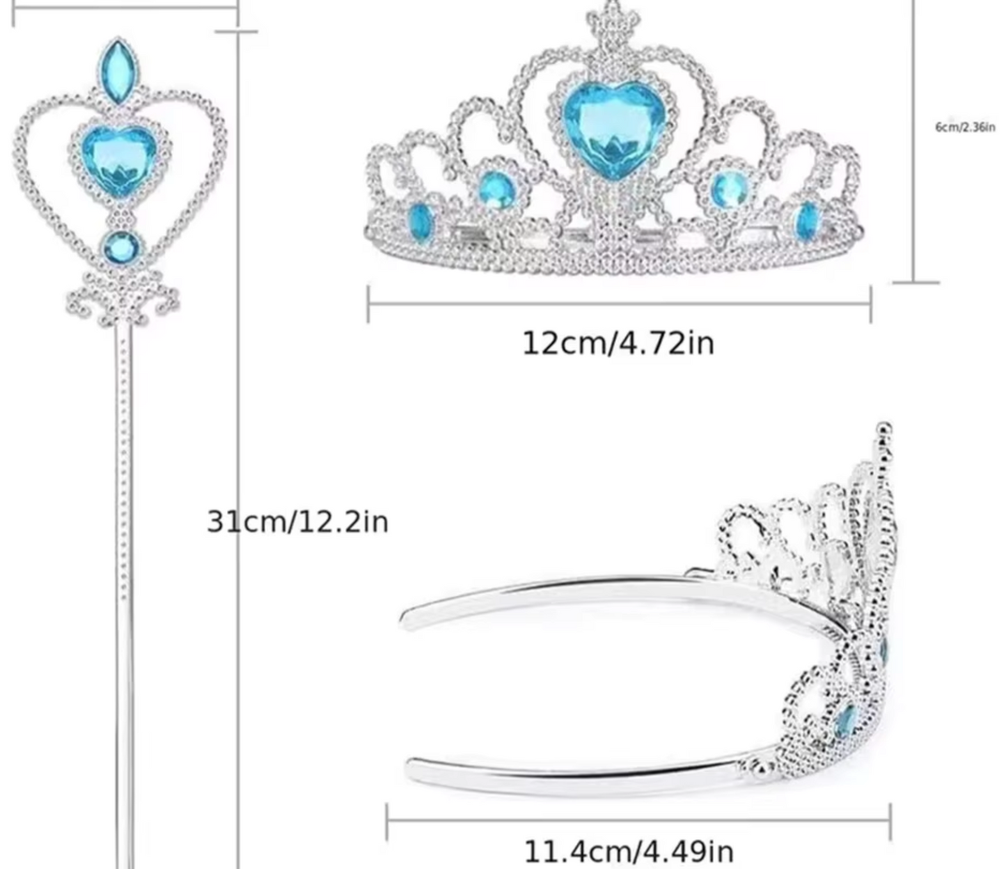 No name Birthday Tiara and Cane set Blue hair band Accessories 30cm 12inch Silver and Light Blue (Authentic, Original, Genuine, Licensed, official)