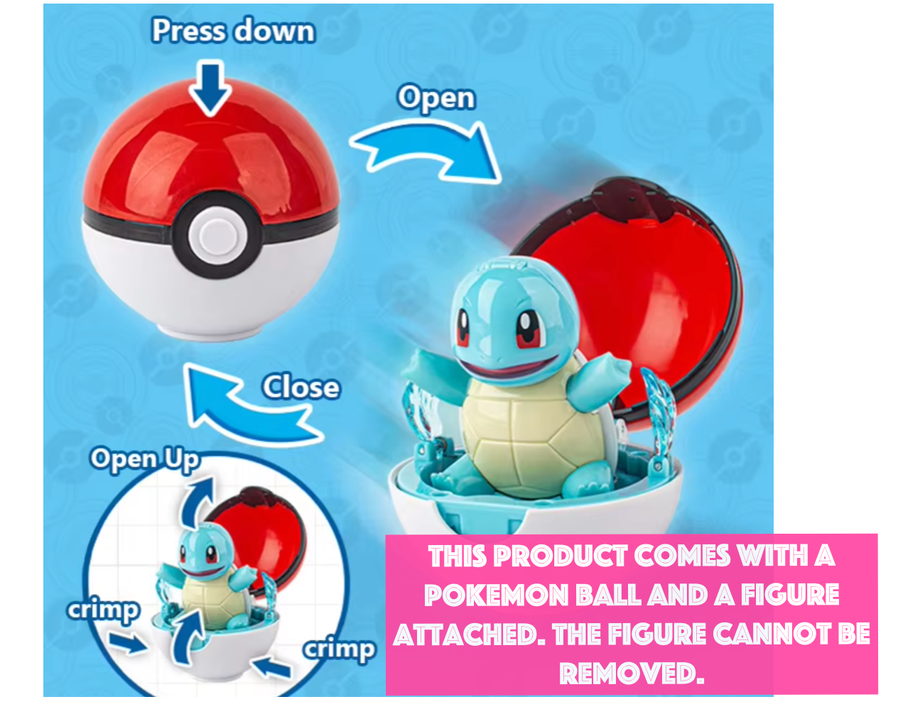 Anime Pokemon Squirtle Pops out attached to a Pokemon ball Big Box Figure 10cm 4inch Blue Various colors (Authentic, Original, Genuine, Licensed, official)