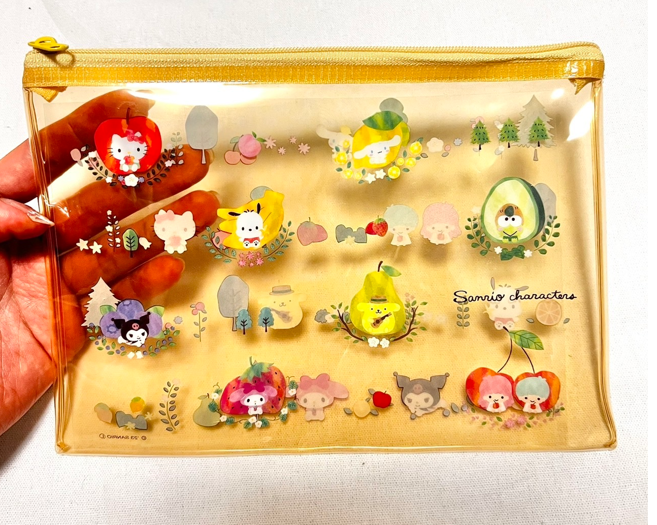 Sanrio Characters Case Flat Purse Pouch 23cm 9inch Transparent Yellow (Authentic, Original, Genuine, Licensed, official)