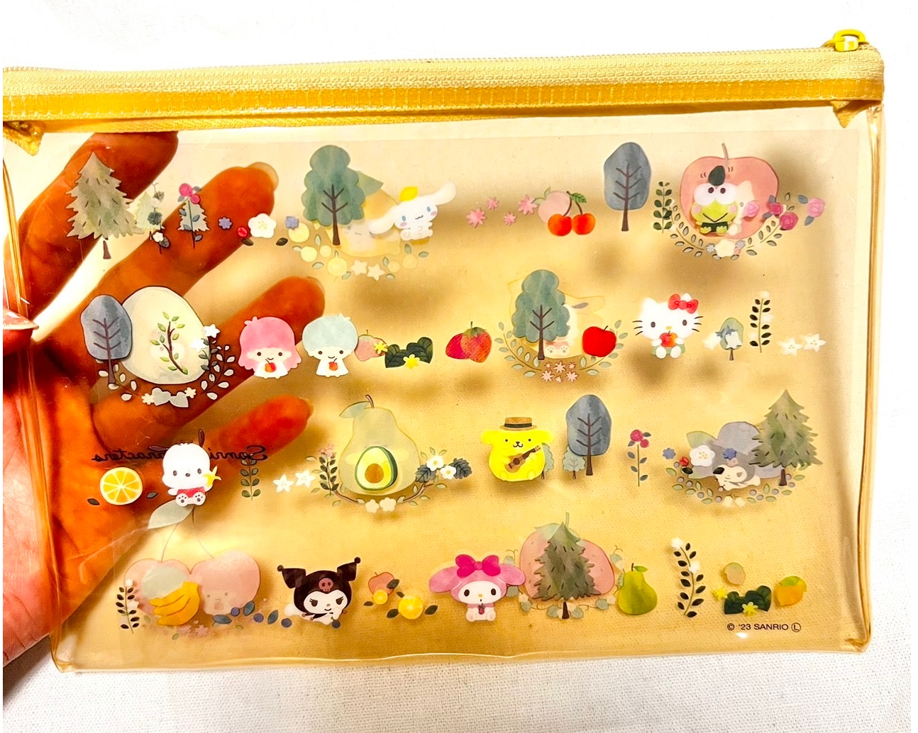 Sanrio Characters Case Flat Purse Pouch 23cm 9inch Transparent Yellow (Authentic, Original, Genuine, Licensed, official)