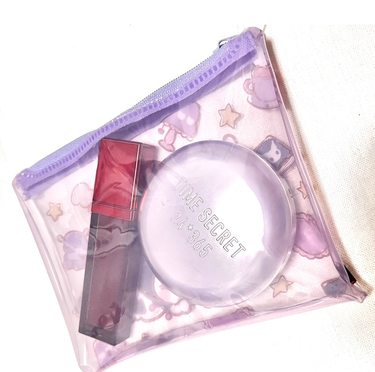 Sanrio Kuromi Sleeping Flat Purse Pouch 15cm 6inch Transparent Purple (Authentic, Original, Genuine, Licensed, official)