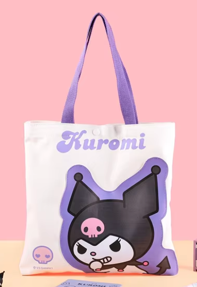Sanrio Kuromi Tote Bag Flat Bag Tote Bag 30cm 12inch Purple and White(Authentic, Original, Genuine, Licensed, official)