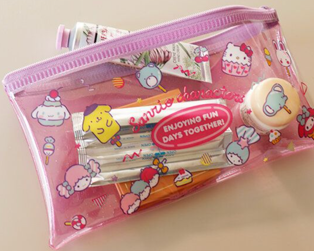 Sanrio Characters Cupcake Flat Purse Pouch 23cm 9inch Transparent, Pink (Authentic, Original, Genuine, Licensed, official)