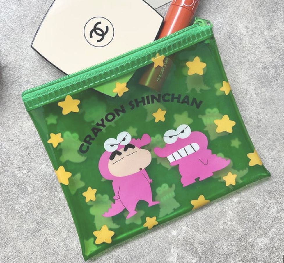 Anime Crayon Shin-chan on Waniyama-san costume Flat Purse Pouch 15cm 6inch Transparent Green (Authentic, Original, Genuine, Licensed, official)