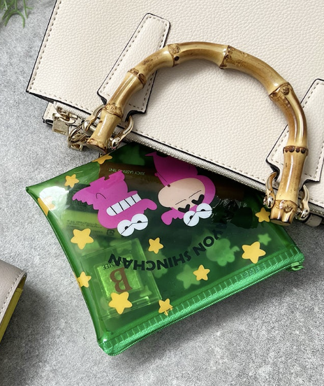 Anime Crayon Shin-chan on Waniyama-san costume Flat Purse Pouch 15cm 6inch Transparent Green (Authentic, Original, Genuine, Licensed, official)