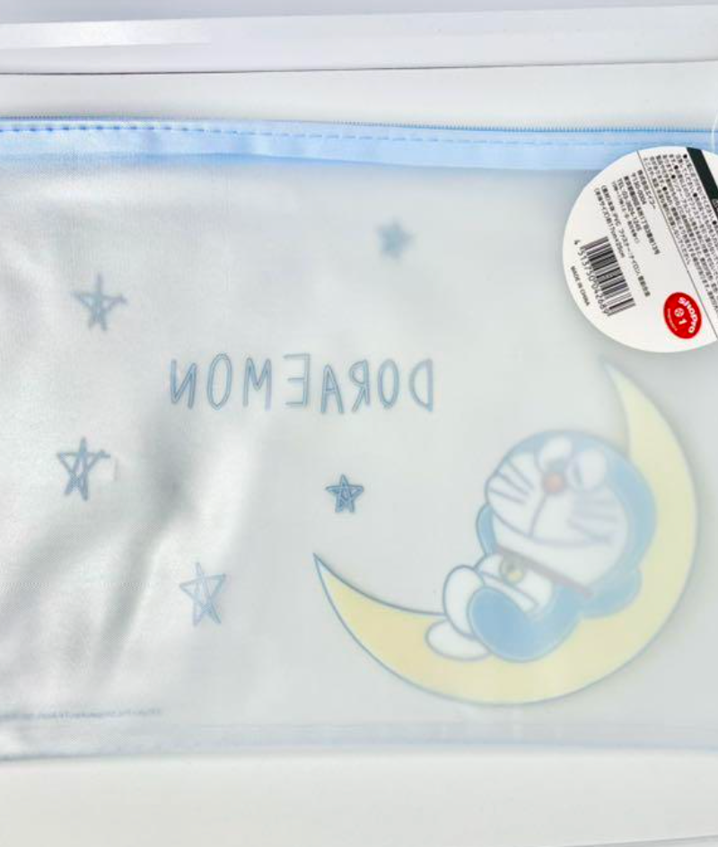 Anime Doraemon Sleeping Flat Purse Pouch 26cm 10inch Transparent Light blue(Authentic, Original, Genuine, Licensed, official)