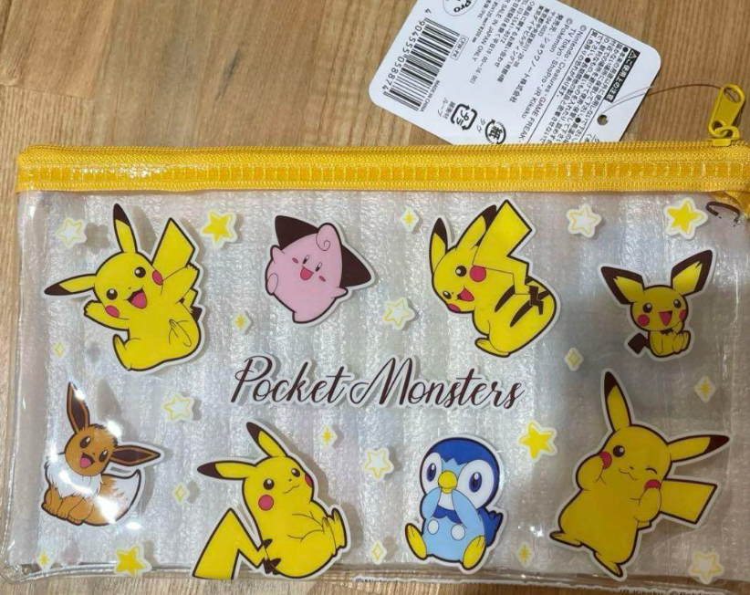 Anime Pokemon Pikachu Pen Case Flat Purse Pouch 20cm 8inch Transparent Yellow (Authentic, Original, Genuine, Licensed, official)