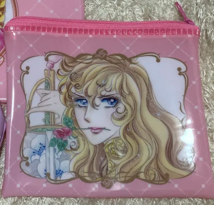 Anime The Rose of Versailles Oscar François Square Case Flat Purse Pouch 15cm 6inch Pink (Authentic, Original, Genuine, Licensed, official)