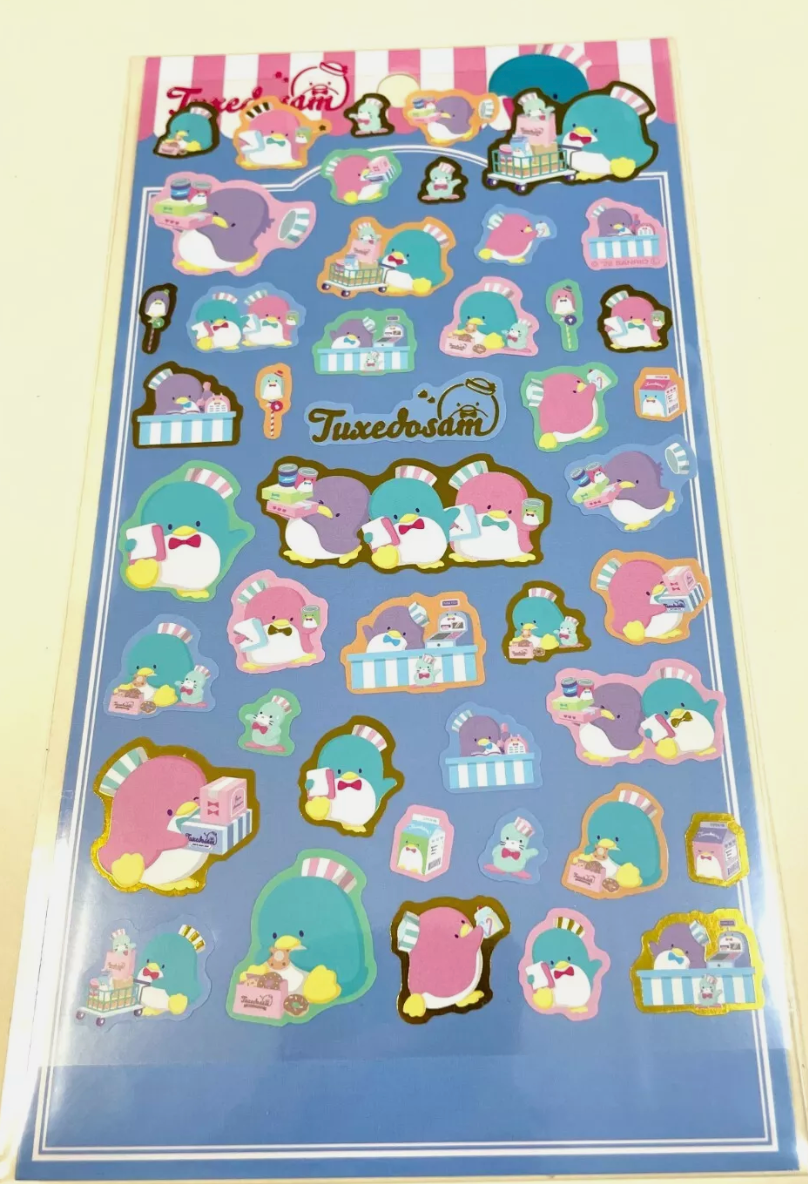 Free shipping! Sanrio TuxedoSam Sheet Sticker Stationery 20cm 8inch Various colors (Authentic, Original, Genuine, Licensed, official) Plastic Paper