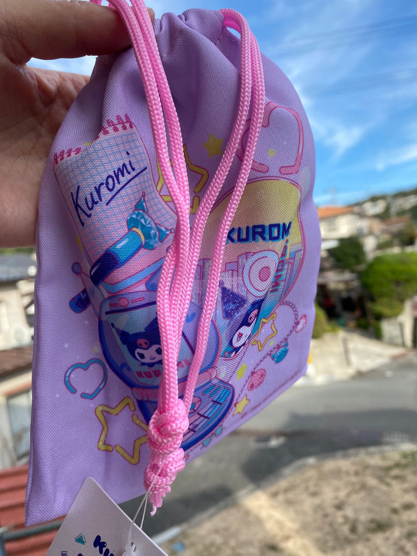 Sanrio Kuromi Kinchaku Pouch 23cm 9inch Pastel colors (Authentic, Original, Genuine, Licensed, official) Fabric