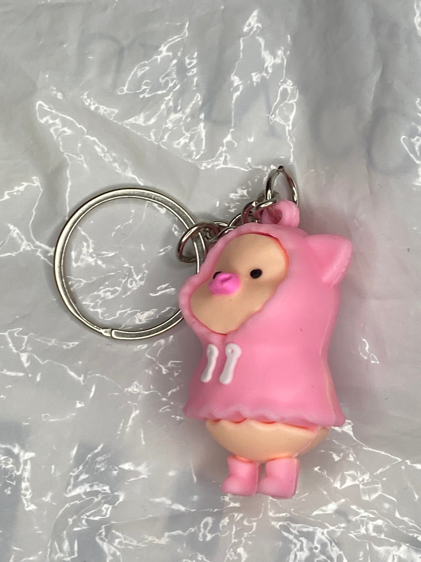 No name Piggy Pig in Pink Raincoat Figure Keychain 4cm 1.5inch Pink and Skin pink