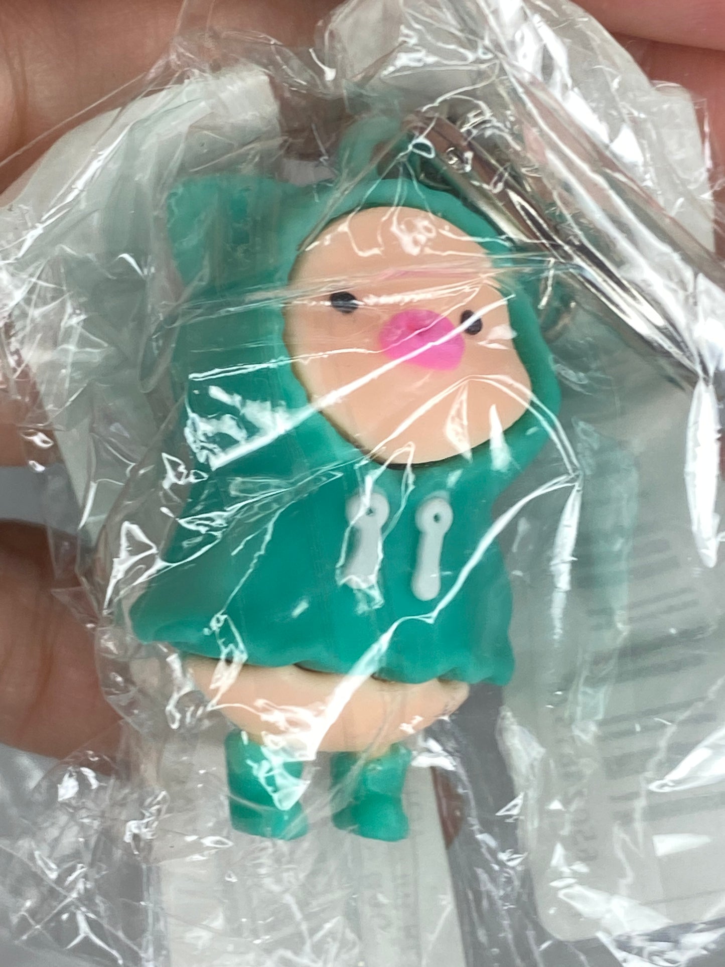 No name Piggy Pig in Green Raincoat Figure Keychain 4cm 1.5inch Green and Skin pink (Authentic, Original, Genuine, Licensed, official)