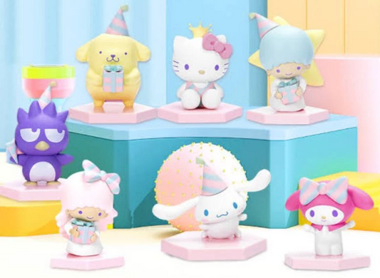 Sanrio Hello Kitty 45th Anniversary Hello kitty Cinnamoroll Pompompurin My melody Little Twin star Badtz-maru Blind Box Figure 6cm 2.5inch Pastel color 1 Box (Authentic, Original, Genuine, Licensed, official)